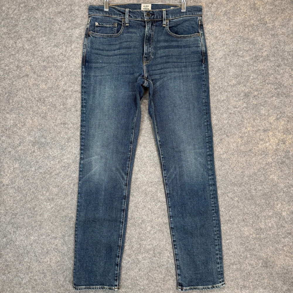Flint and Tinder Jeans Mens 31x32 Straight Fit Slim Blue Denim Jean Pants